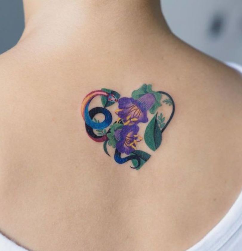 Snake and Hyacinth Heart Tattoo 