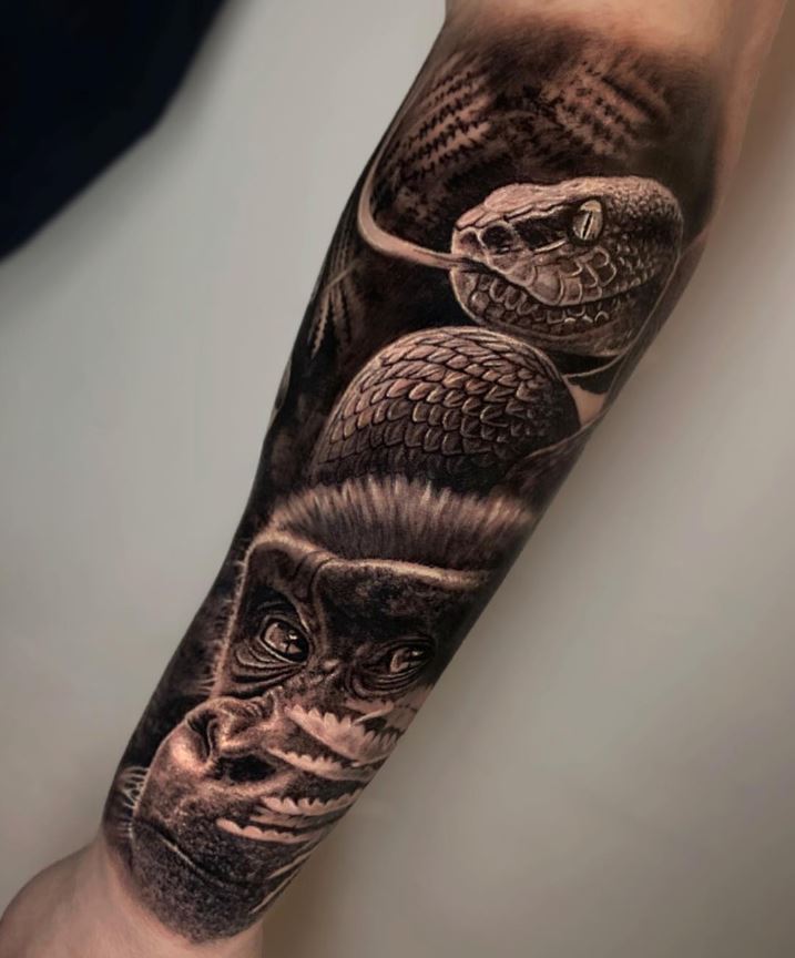 Snake and monkey tattoo 