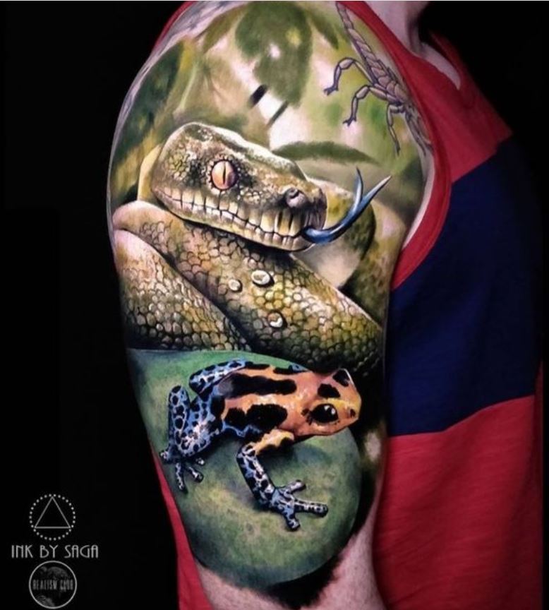 Snake and frog tattoo