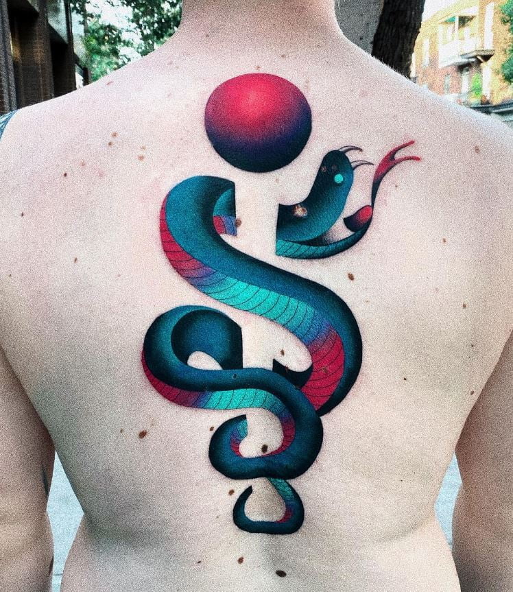 Asclepius stick snake tattoo 